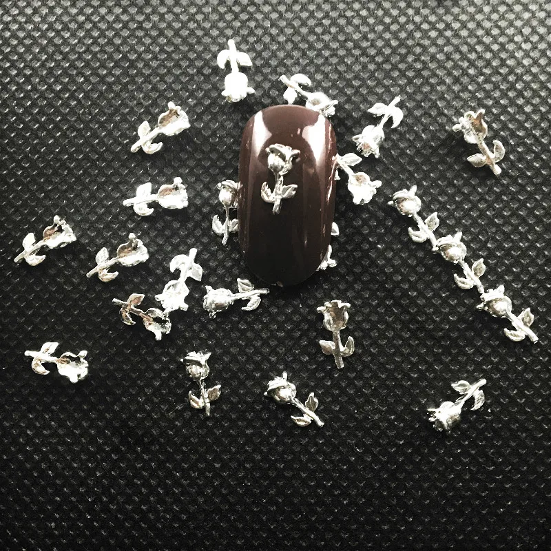 

40Pcs Tulips Flowers 3d Nail Art Decorations Shiny 3d Silver Alloy Accessoires Kawaii Manicure Stud 2018 Spring Nailart Supply
