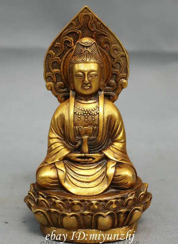 

Folk Chinese Bronze Gilt Buddhism Pot Kwan-Yin GuanYin Buddha Goddess Statue Garden Decoration 100% real Brass Bronze