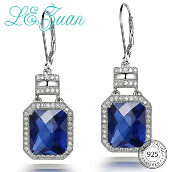 

L&zuan 925 Sterling Silver Drop Earrings 14.46ct Created Sapphire Earrings Blue Stone Fine jewelry For Women Valentines Gift