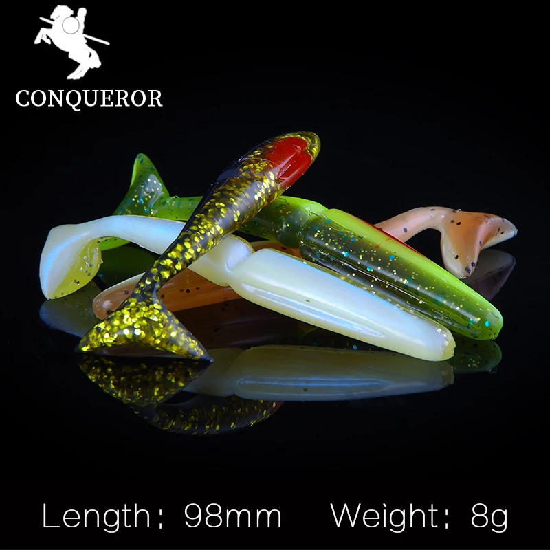 

conqueror 9.8cm/8 4pcs Wobblers Fishing Lures Easy Shiner Swimbaits Silicone Soft Bait Double Color Carp Artificial Soft Lure