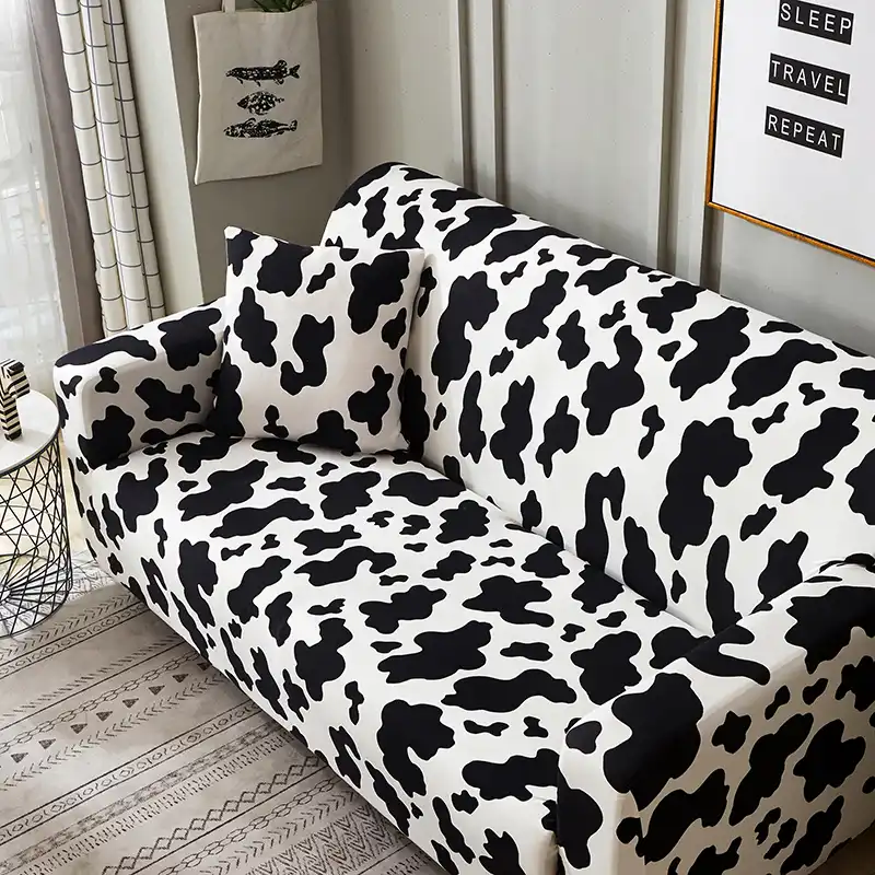 Black White Flower Cow Pattern Slipcover Stretch Four Season Sofa Covers Furniture Protector Polyester Loveseat Couch Cover Black White Flower Cow Pattern Slipcover Stretch Four Season Sofa Covers Furniture Protector Polyester Loveseat Couch Cover