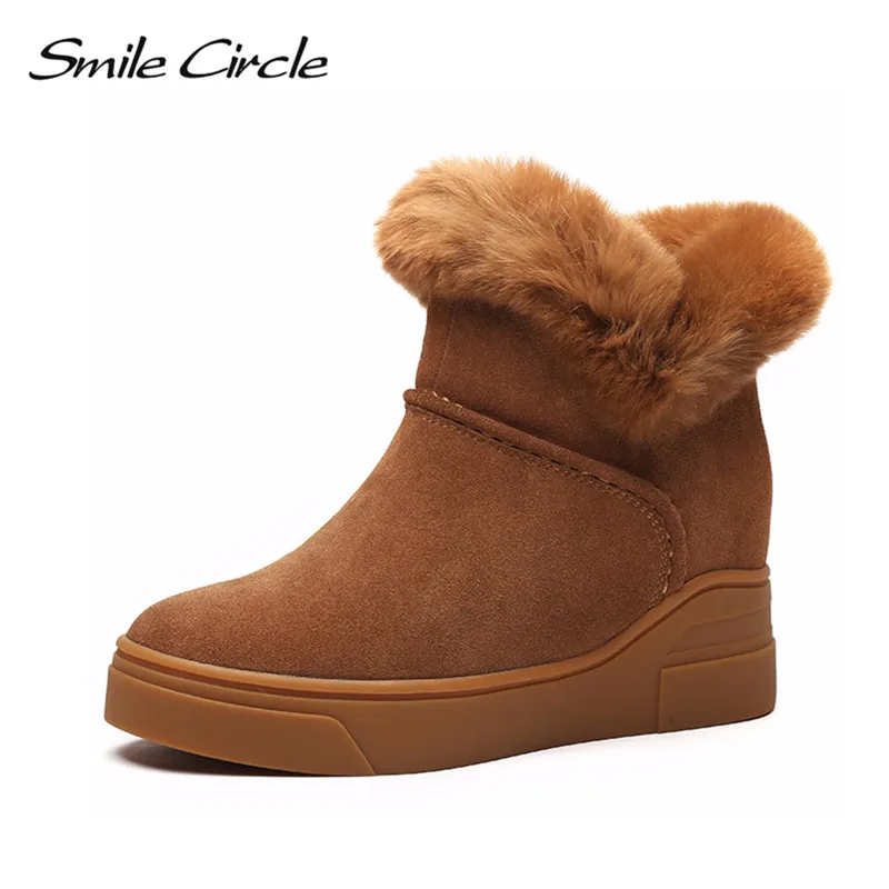

Smile Circle Winter Boots Suede Genuine Leather Snow Boots Women Waterproof Fur Warm Platform Wedges Shoes Fashion Ankle Boots