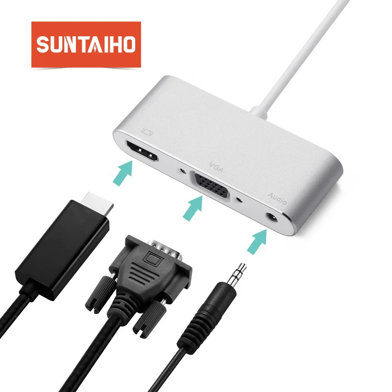 Suntaiho для iPhone конвертер к HDMI VGA 3 5 мм Jack аудио кабель переходник телевизора iPad серии