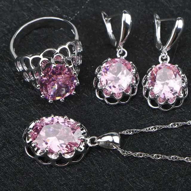 Buy Pink Zircon 925 Silver Costume Jewelry Sets Women