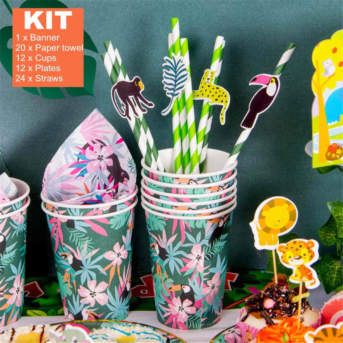 

Baby Shower Banner Tableware Kit Set Kids Birthday Party Paper Cup Favor Plates Straws Holiday DIY Party Decoration Supplies