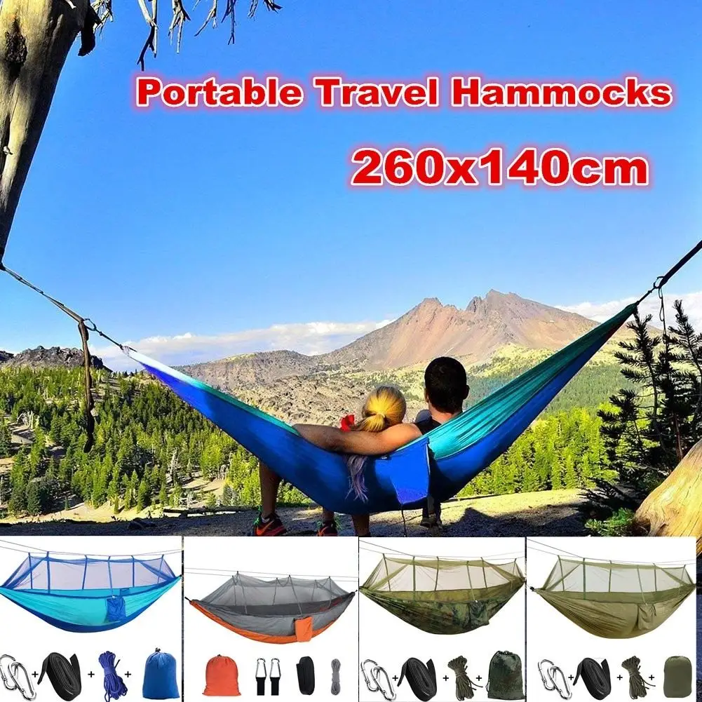 

1-2 Person Portable Outdoor Camping Hammock with Mosquito Net High Strength Parachute Fabric Hanging Bed Hunting Sleeping Swing