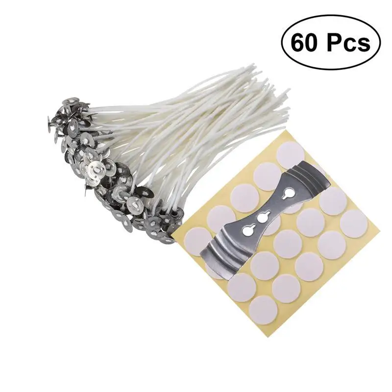 

60pcs Low Smoke Candle Wick with 60pcs Candle Wick Stickers and Candle Wick Centering Device for Candle Making