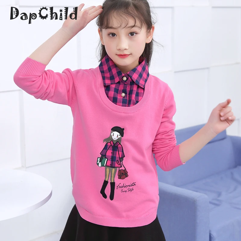 

Clothes for Teenage Girls of 12 years Sweater Winter Cartoon Pullover Knitted Sweaters For Children Fake Collar Princess Crochet