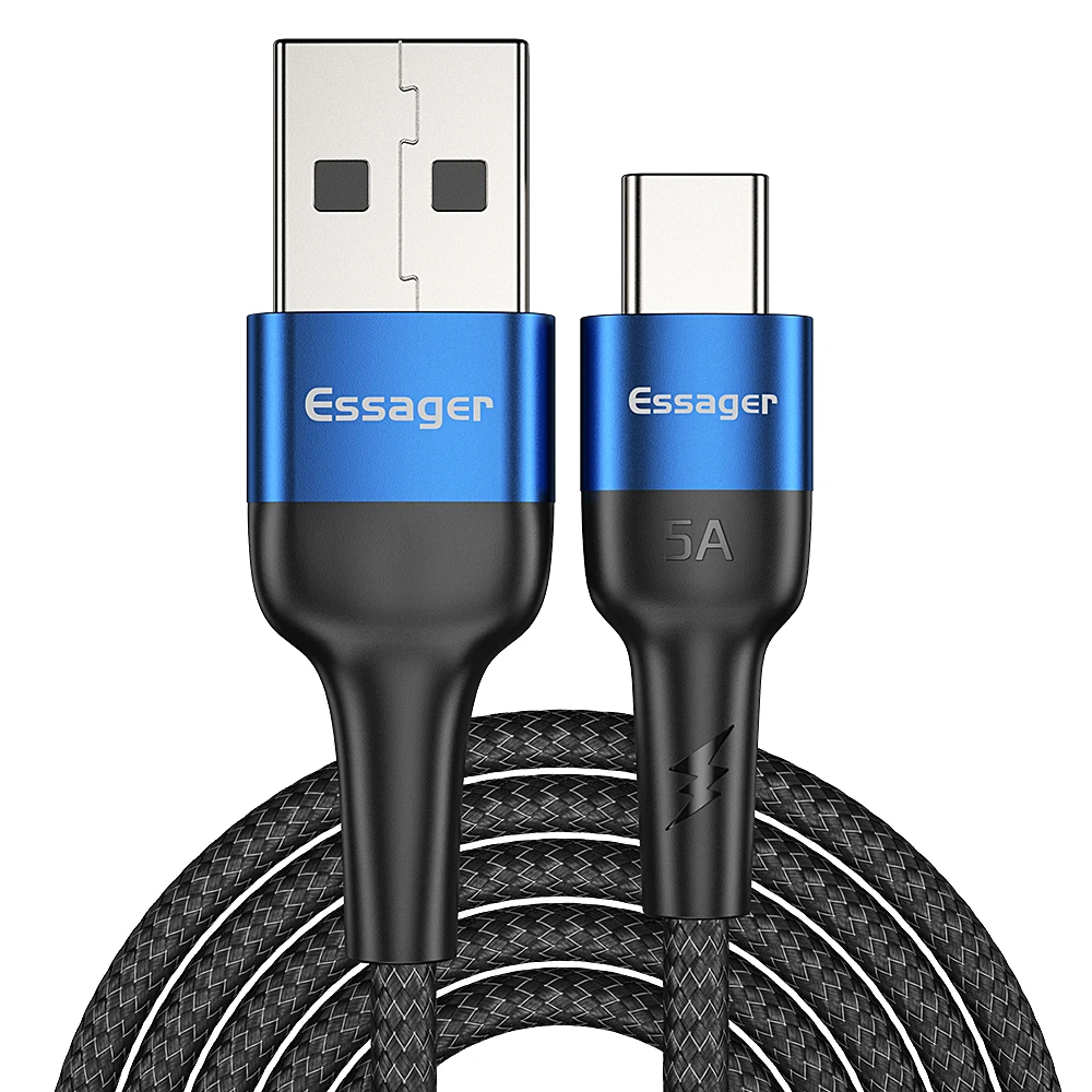 Кабель Essager 5A usb type-C для huawei mate 30 P30 P20 Pro Lite Supercharge USBC type-C для быстрой зарядки и USB-C - Цвет: Blue