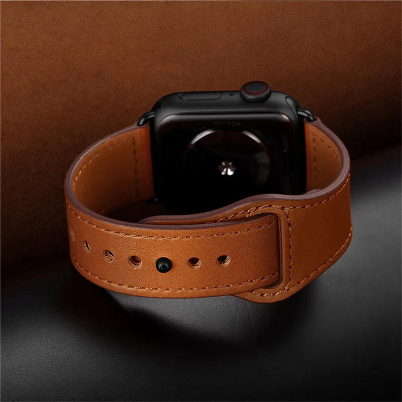 Brown Genuine Leather Band Loop Strap For Apple Watch 4 3 2 1 38mm 40mm , VIOTOO Men Leather Watch Band for iwatch 4 44mm