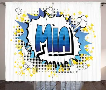 

Mia Curtains Widespread Feminine Name in The United States with Comic Book Style Graphic Elements Living Room Bedroom Window