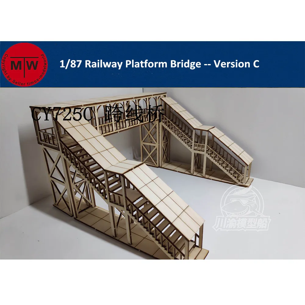 1/87 Scale Railway Station Platform Diorama Scene DIY Wooden Assembly Model Kits - Color: C Railway Bridge