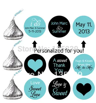 

150pcs Stickers for HERSHEY'S KISSES wedding favors personalized labels wedding turquoise black hearts love is sweet