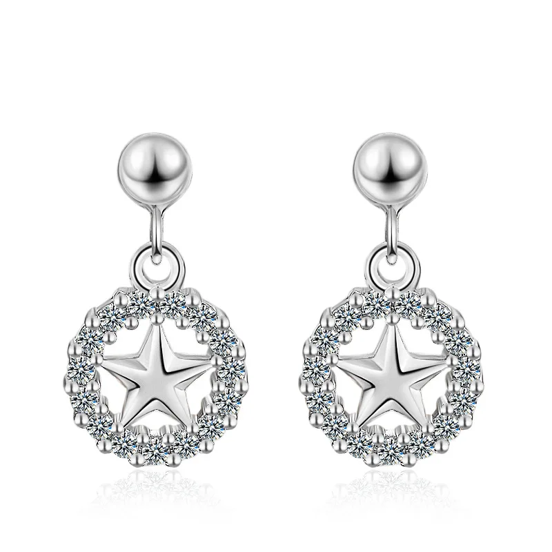 

100% 925 sterling silver wholesale little star crystal ladies`stud earrings jewelry women birthday gift Anti allergy girls