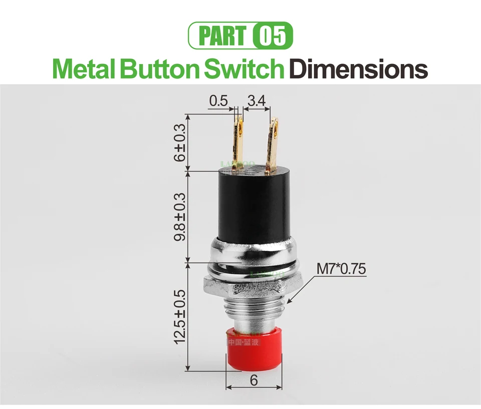 LANBOO Высокое качество 7 мм Мини высокая круглая головка 1NO защелкивающийся кнопочный переключатель