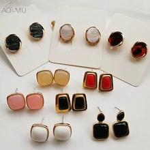 AOMU винтажные геометрические трапециевидные маленькие шариковые бобы металлические круглые акриловые овальные полимерные мини квадратные серьги-гвоздики для женщин и девушек