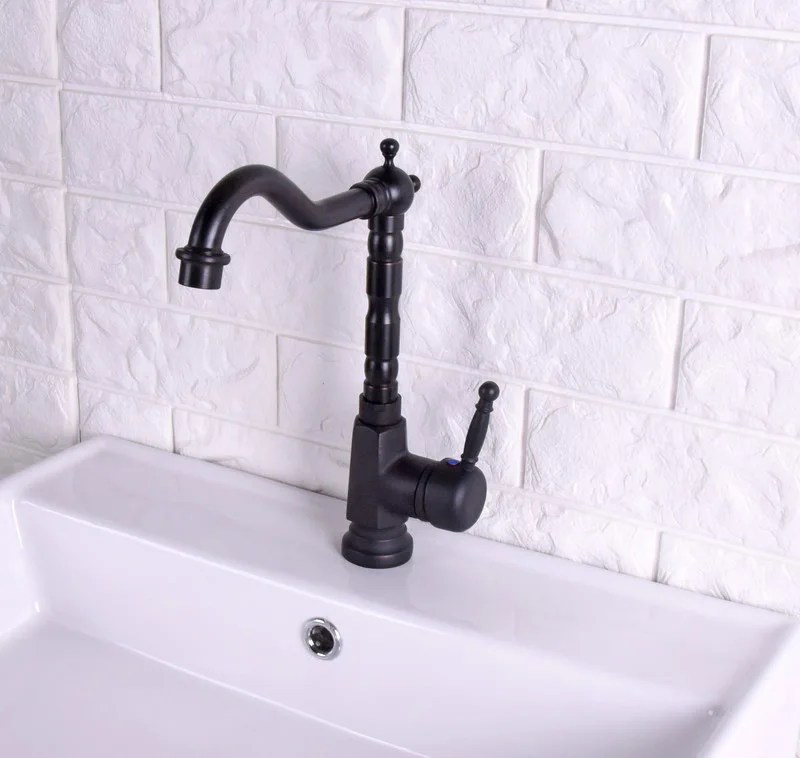 Black Oil Rubbed Brass Single Lever Handle Swivel Spout Bathroom Basin Kitchen Sink Faucet Cold & Hot Mixer Tap asf123