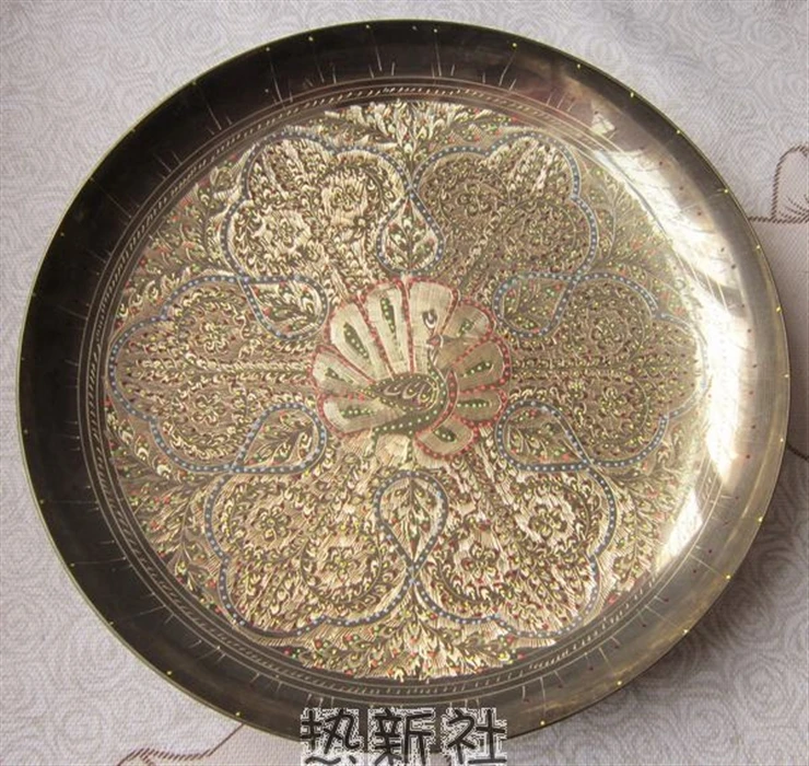 India Pakistan peacock decorative hanging plate full manual carving