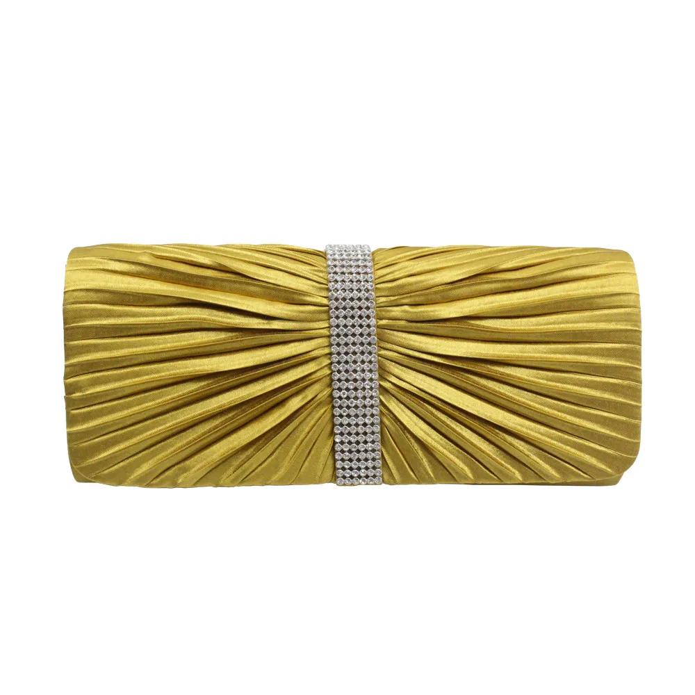 Aelicy женские вечерние сумочки с рюшами и цепочками из бриллиантов, вечерняя сумочка, модная квадратная сумочка для дам, высокое качество и Лидер продаж - Цвет: Gold