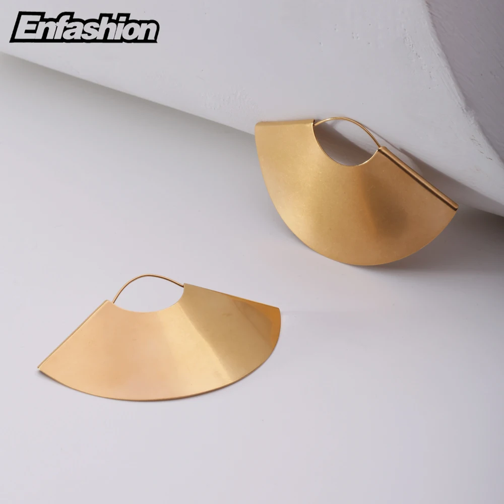 Винтажные висячие серьги подвески Enfashion с веером большие матового золота для