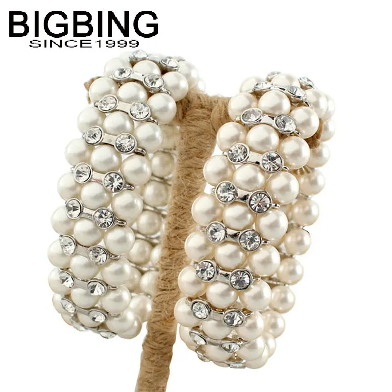 

R255 BIGBING Jewelry Fashion Elastic force 2 colors pearl crystal bracelet women bracelet fashion jewelry nickel free