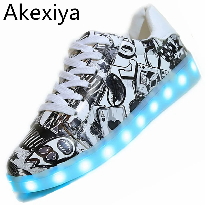 Akexiya 2017 Unisex Led Light Up Luminous Shoes Colorful Glowing Casual Usb Tenis Shoe men Lighted Schoenen camouflage Chaussure | Обувь