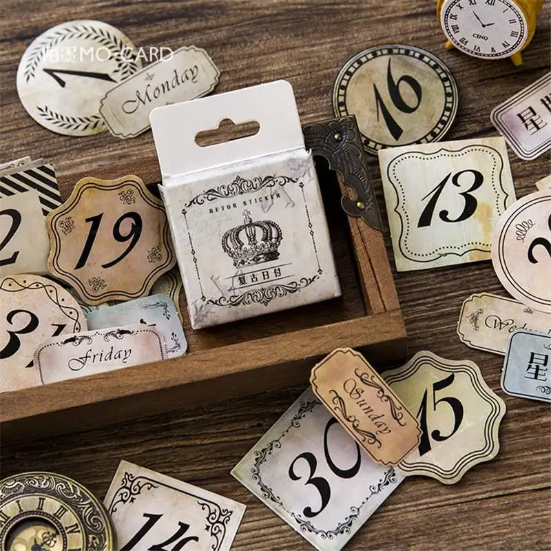 

45 pcs/box Retro Calendar MiNI Paper Stickers Label Decoration Stationery Album DIY Scrapbooking Memo For Bullet Journal Sticker
