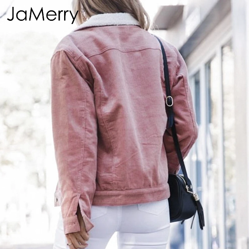 JaMerry Fashion winter wool women jacket coat Lambs casual corduroy coats female Warm turn down collar winter thick coat 2018