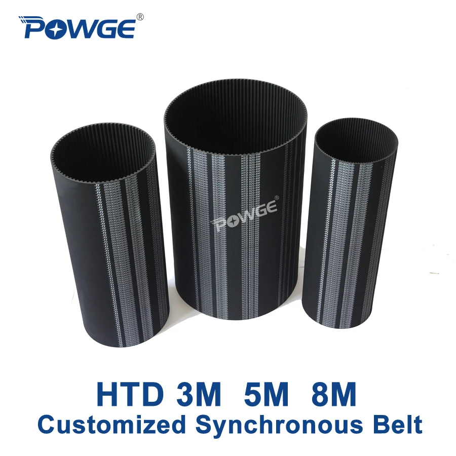 POWGE Arc Teeth HTD 3M 5M 8M 14M 20M STD S3M S5M S8M S14M RPP P5M Synchronous Belt Rubber Customized various Timing Belt pulley