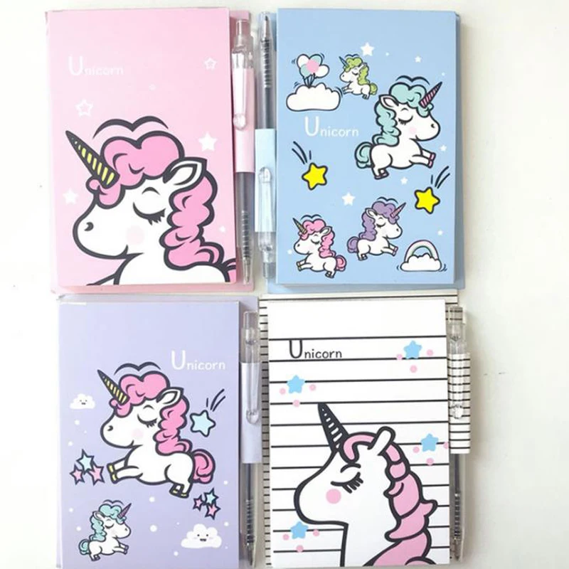 

1 Set Kawaii Unicorn Notebook With Ballpoint Pen Writing Diary Book Memo Pads Kids Gift Stationery Student School Office Supply