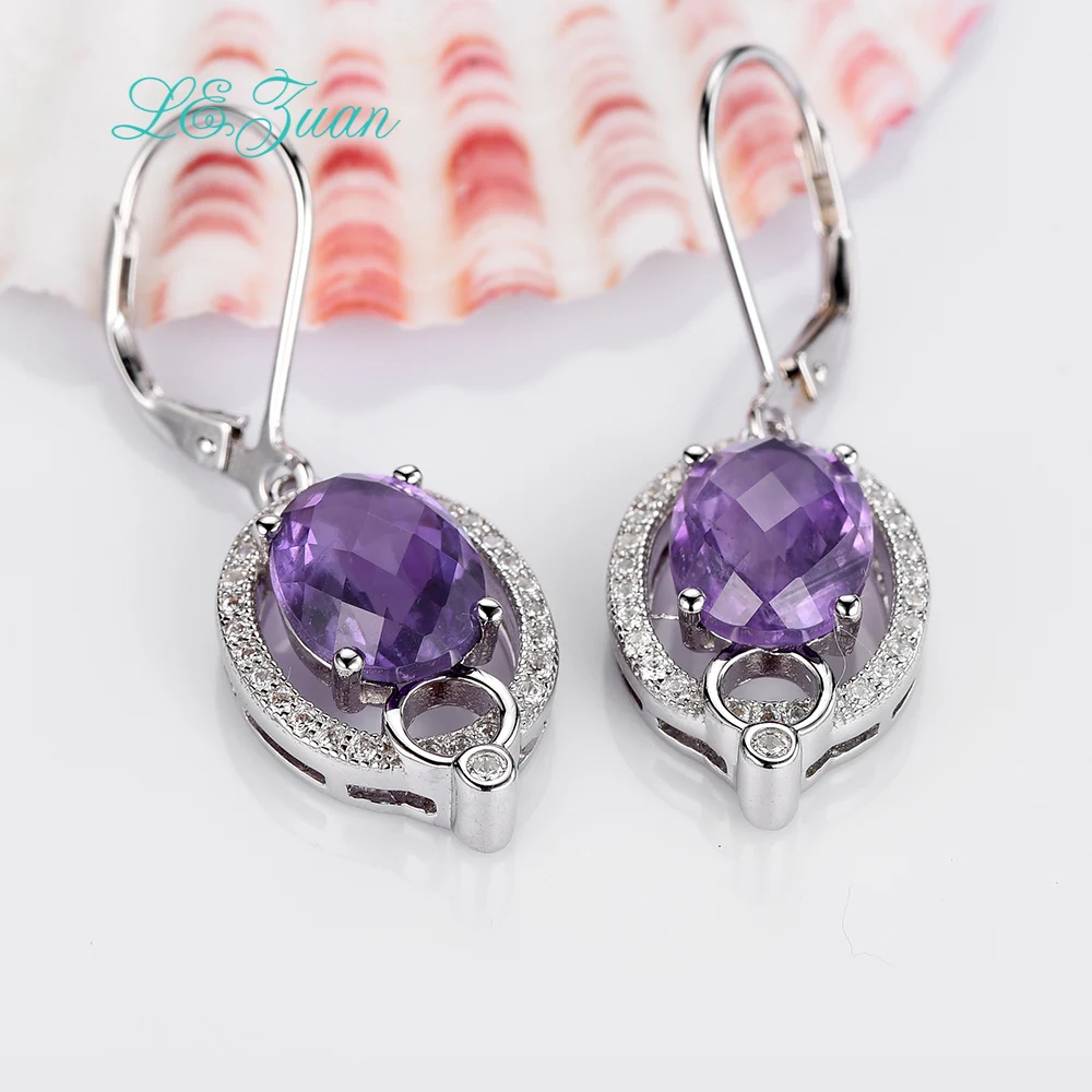 

L&zuan 5.05ct Checkerboard Cut Gems Drop Earrings Natural Amethyst Real 925 Sterling Silver Jewelry Luxury Earrings For Women