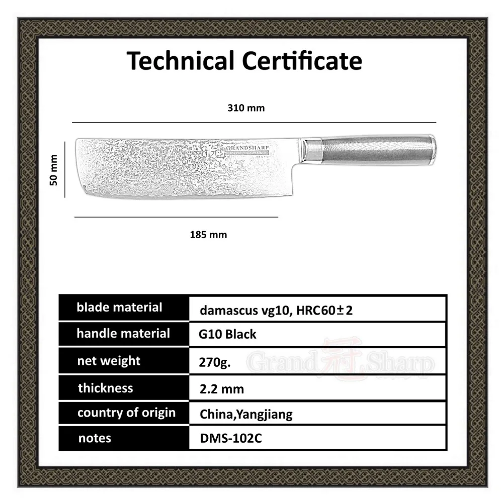  Damascus Cleaver Knife Nakiri 7 Inch Japanese Stainless Steel vg10 Kitchen Chef Slicing Fruit Veget - 32847654177