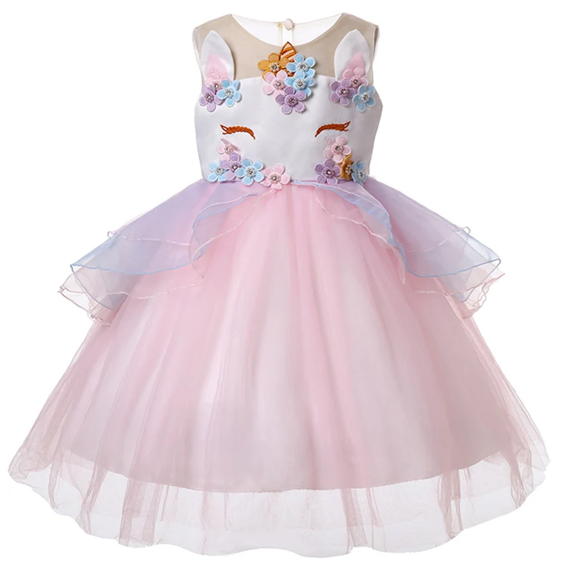 Детские платья для девочек; вечерние платья-пачки с единорогом для маленьких девочек; карнавальный Пасхальный костюм; детское платье принцессы; Одежда для девочек - Цвет: Pink