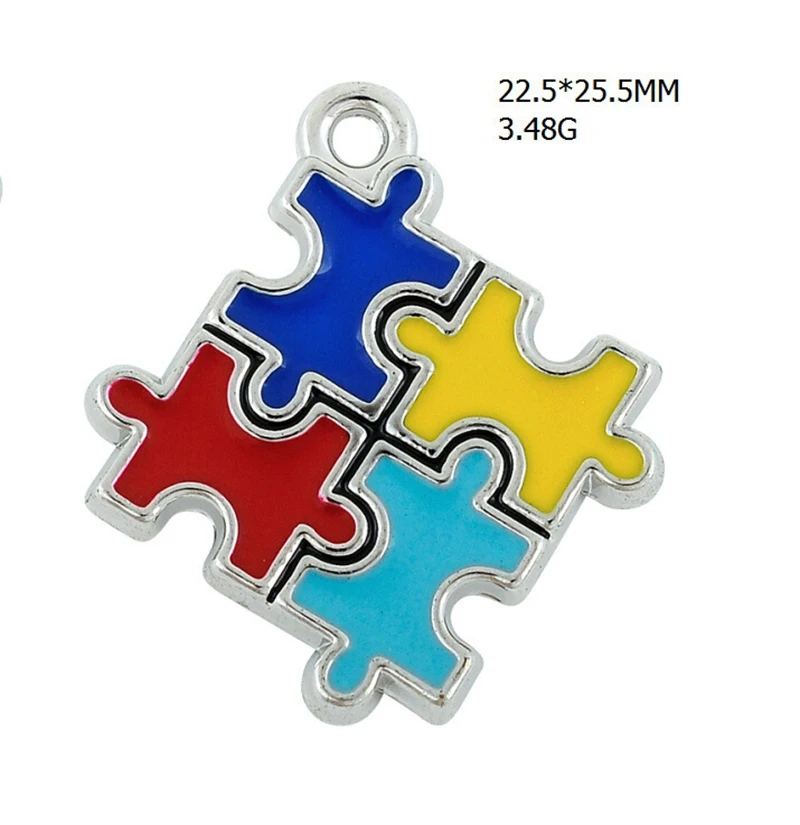 

Color Autism Puzzle Square Pendant Slide Charms Necklace Jewelry DIY Accessories Handmade Keychains,Bracelets Making