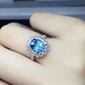 

Hot Sale Women's Beautiful Topaz Sky Blue Ring Retro S925 Sterling Silver Blue Gem Ring Wedding Gift