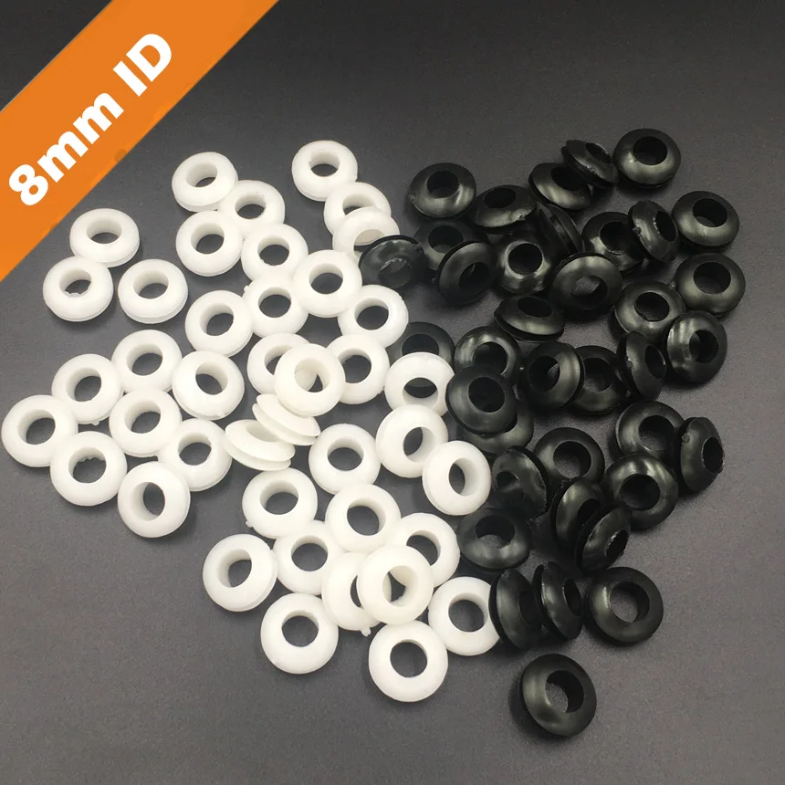 

200pcs 8mm Inner Diameter Black White Dual Side Open Hole Plug Cable Wiring Rubber Protector Ring Seal Grommet Gasket