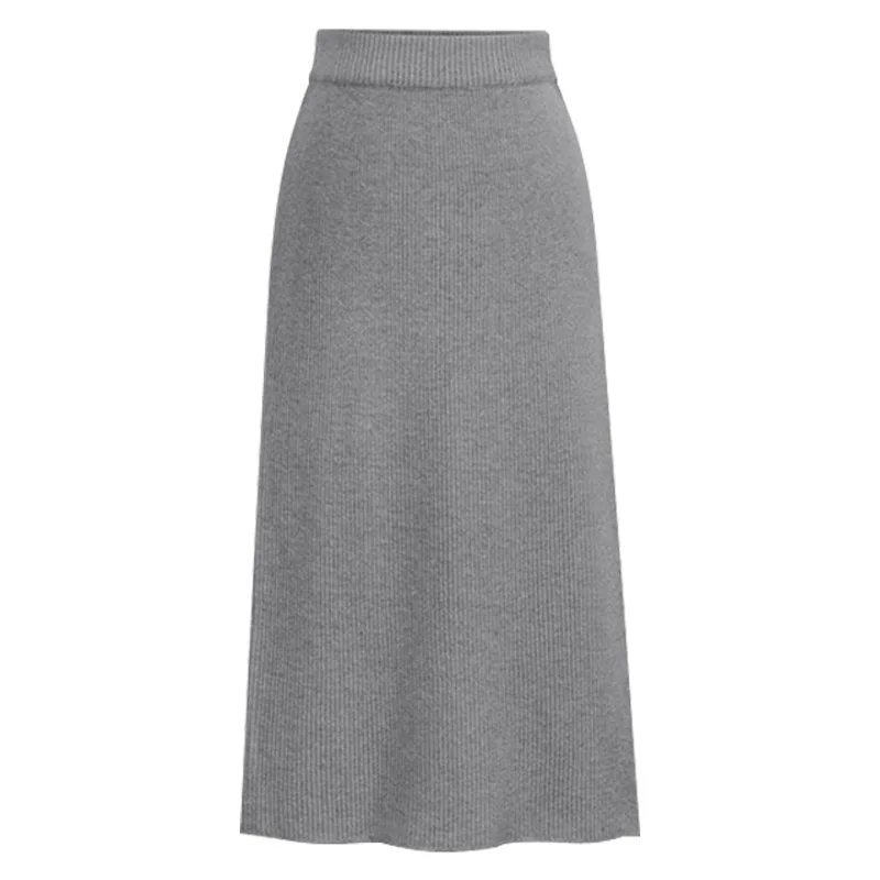 Облегающая элегантная юбка-карандаш с разрезом сзади размера плюс для женщин 5xl 6xl осенне-зимняя официальная трикотажная юбка-карандаш с высокой талией - Цвет: Серый