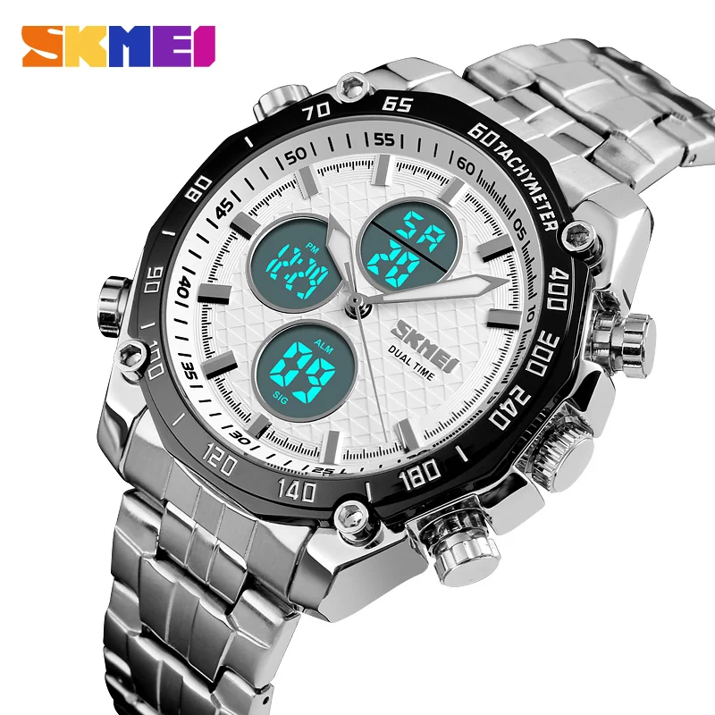SKMEI Men Fashion Quartz Watch Dual Time Waterproof Stopwatch Business Luxury Military Relogio Masculino 1302| |