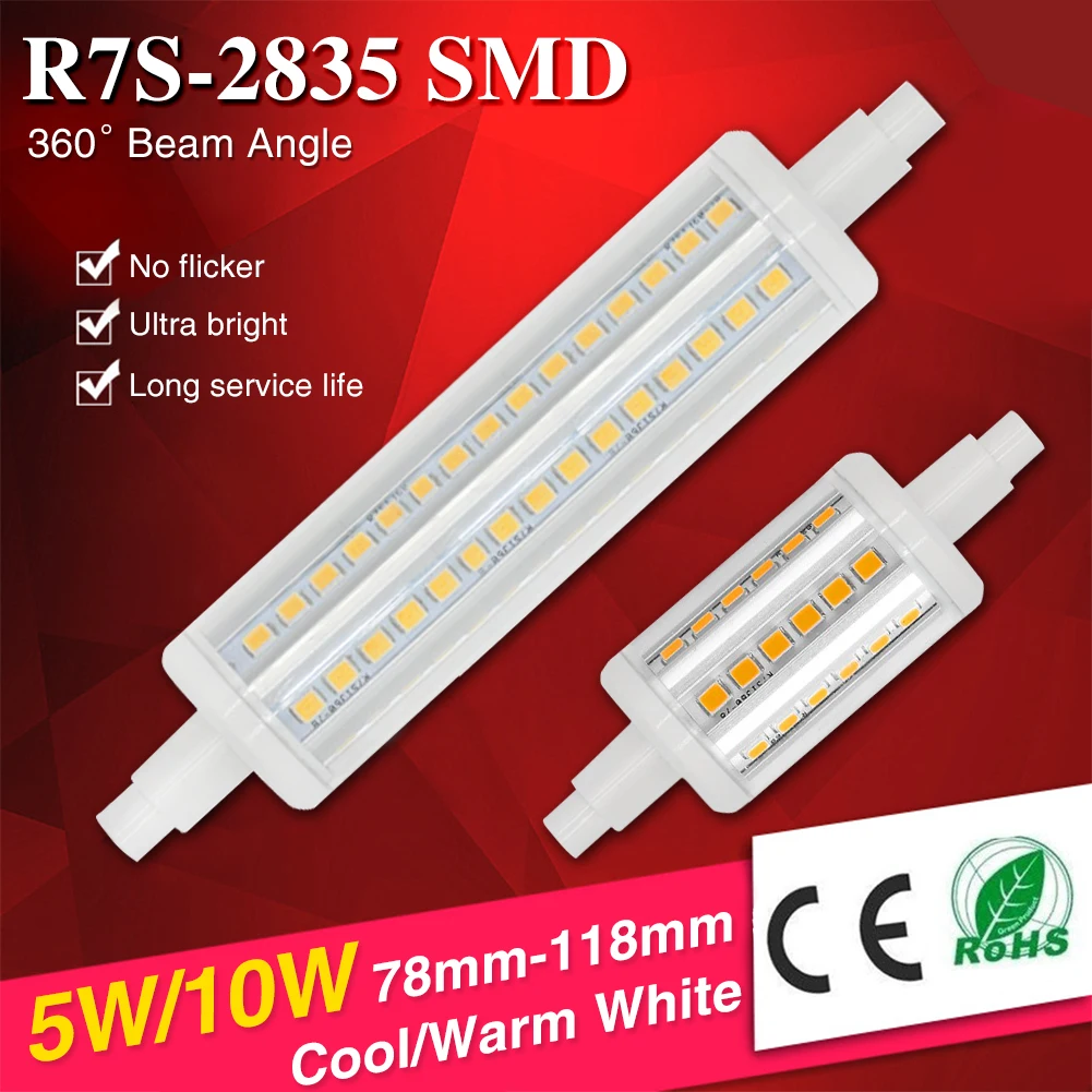 R7S 220V светодиодный 2835SMD лампочка трубки 78 мм 118 мм AC85-265V металлическая Светодиодная лампа-кукуруза 5 Вт 10 Вт энергосберегающий свет 110 В R7S Tubo