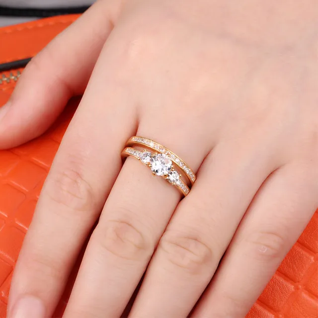 2017 New Popular Wedding double Rings For Women Trendy Party Gift Engagement Romantic suit Rings Fashion Female Jewelry #R81010