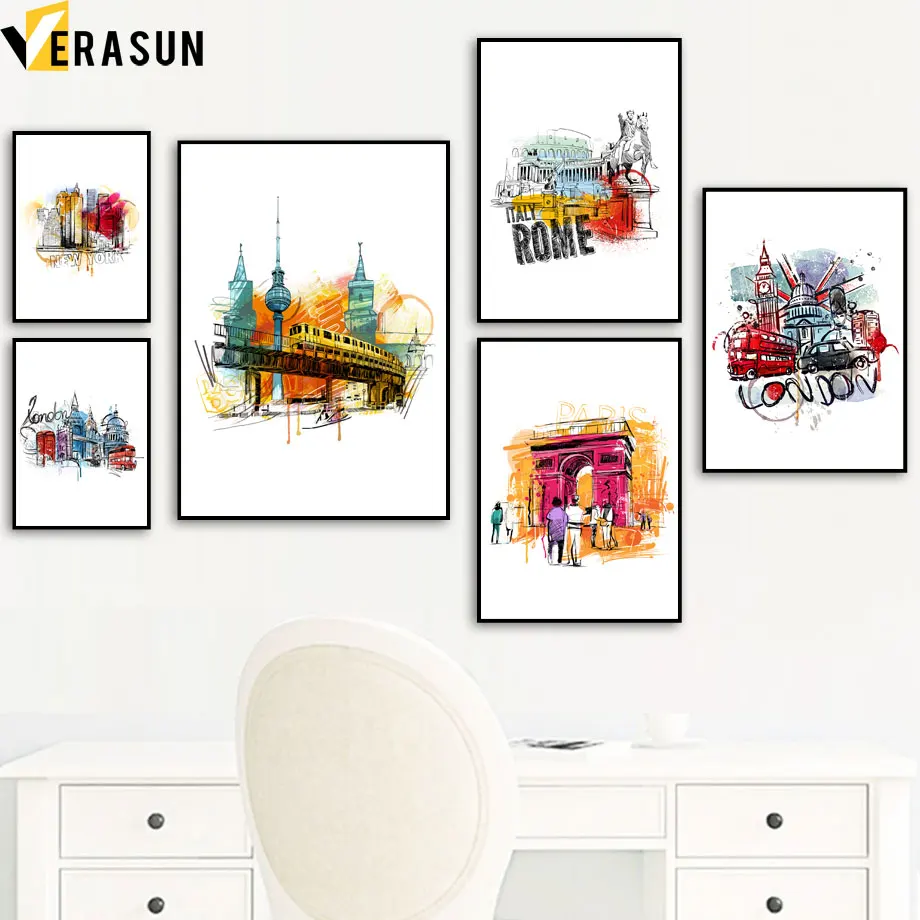 Картина на холсте с изображением Нью Йорка Парижа италии|painting poster|wall picturespictures for