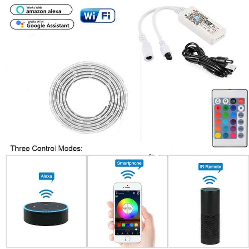 

2m rgb usb Smart Light Band Smart Home WiFi APP Remote Control LED Light Strip with Alexa Google home TV Background tape light