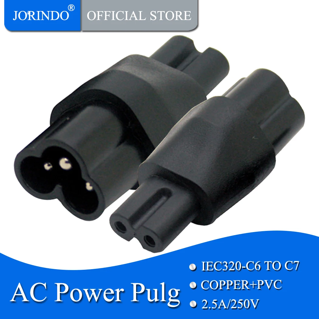 JORINDO IEC 320 C6 к C7, 2-контактный C7 Para C6 Masculino Trevo Plug AC Мощность адаптер конвертер