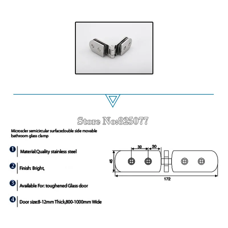 1 шт. 180 градусов петли для стеклянной двери полукруглый surfacedouble боковая подвижная ванная комната из нержавеющей стали стеклянный зажим KF785