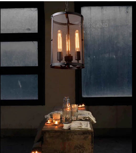 3 Head American Vintage Style Wrought Iron Net Loft Pendant Light Restaurant Light Bars Light Dining Light Free Shipping Wholesale Lights & Lighting