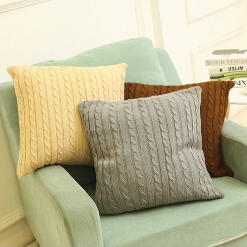 Hot Selling 2018 Solid Color Wool Knitted pillow case Home Decoration