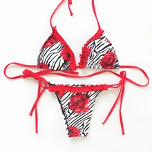 Halter Floral Ruffle Fill Animal Striped Print Bikini Set Lace up String Triangle Low Waist Women Swimsuit Vintage Swimwear 2018 Halter Floral Ruffle Fill Animal Striped Print Bikini Set Lace up String Triangle Low Waist Women Swimsuit Vintage Swimwear 2018
