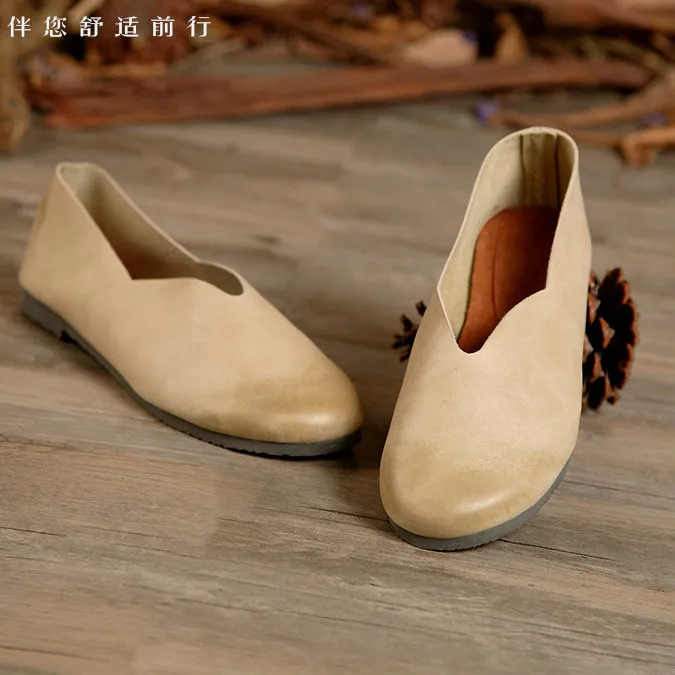 Careaymade/Лидер продаж; удобная обувь ручной работы для отдыха из натуральной кожи; художественная обувь в стиле ретро mori girl; 4 цвета - Цвет: Beige