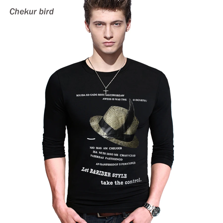 XXL Men Long Sleeve O Neck T Shirt Fashion Print Slim Cotton Casual T