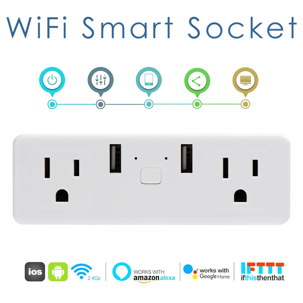 Mini Wifi Smart Dual USB Socket US Plug Outlet Home Power Consumption